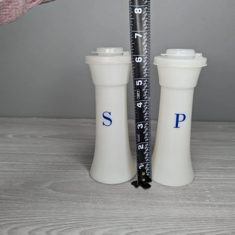 Vintage Tupperware Salt & Pepper Shakers #718-14 Rare Blue Lettering USA